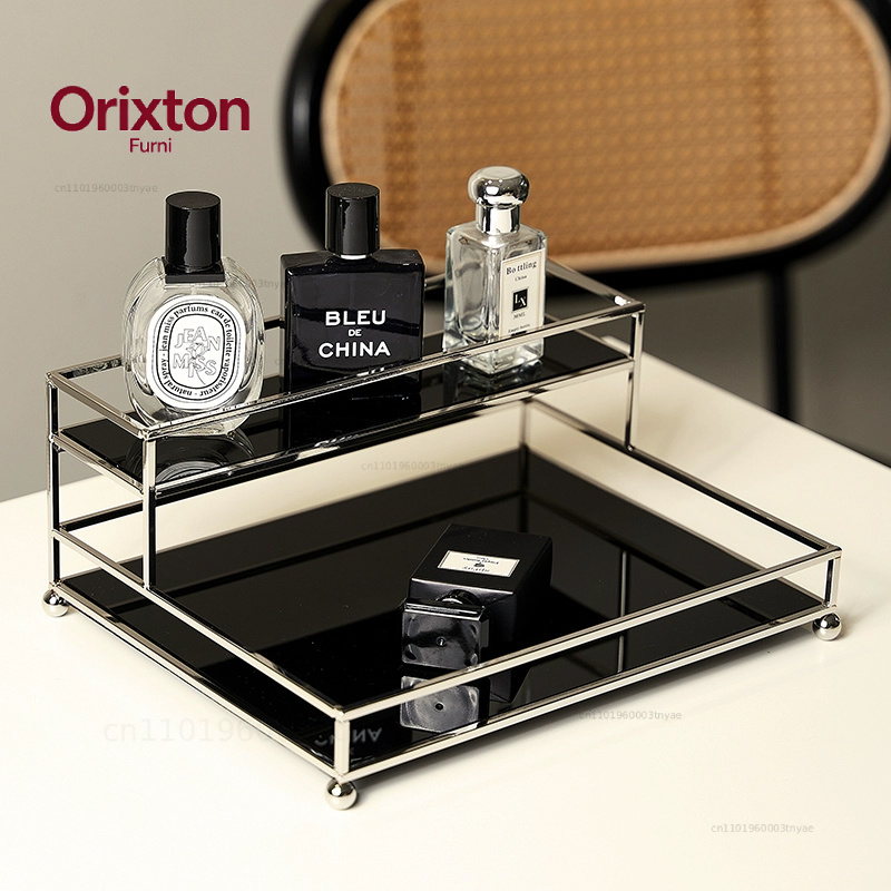 Luxury Skincare Tools - Luxuriöser schwarzer Desktop-Metall-Organizer, Parfüm-Display-Ständer, Metallrand-Tischorganizer für