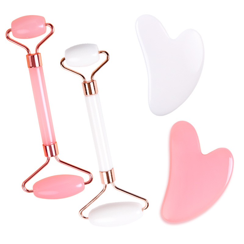 Luxury Skincare Tools - Rosenquarz-Gesichtsmassagegerät – doppelseitiger Herzroller zur Enthaufung