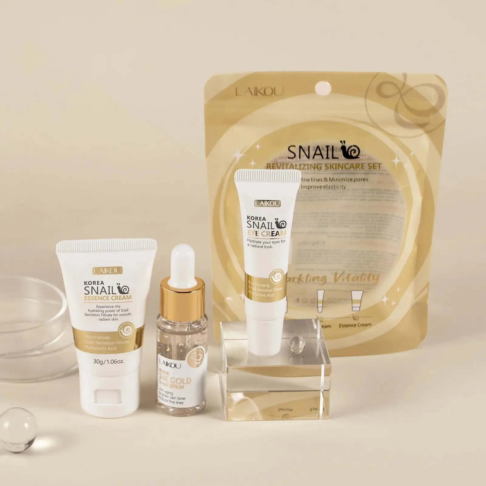 Luxury Gold Skincare - 24K Gold Snail Repair Serum Augencreme-Essenz-Set