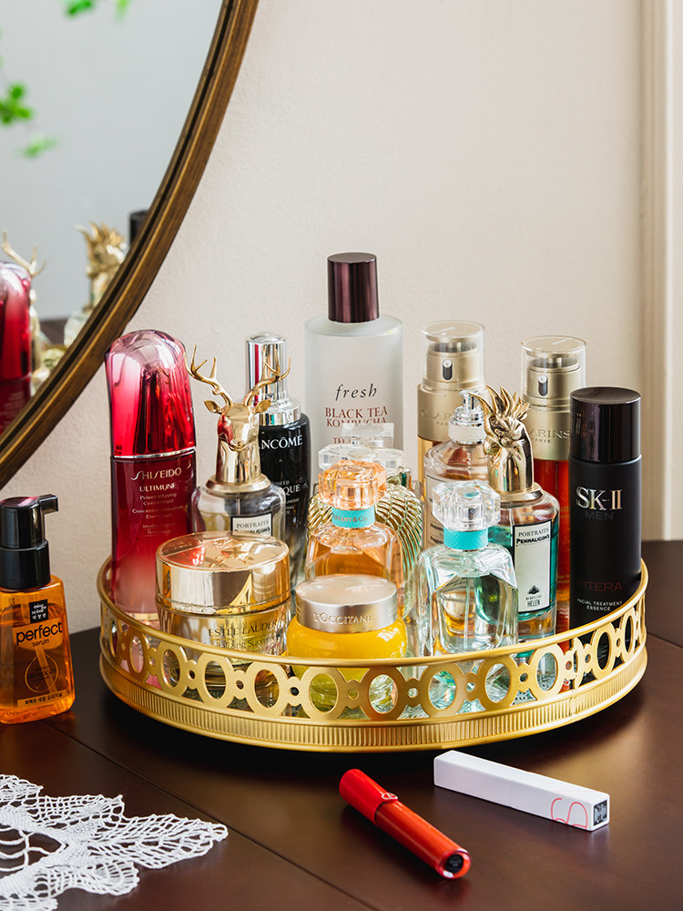 Luxury Skincare Tray - Luxuriöses Spiegeltablett aus Messing, drehbar, zur