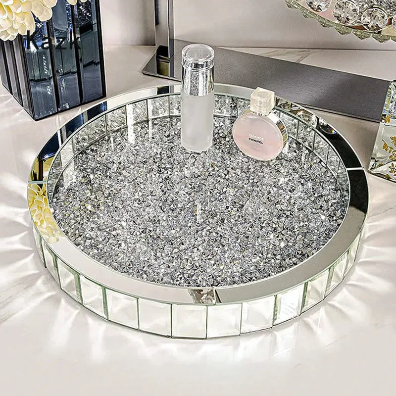 Luxury Skincare Tray - Luxuriöse Diamant-Inlay-Glas-Aufbewahrungstabletts, dekorative Schlafzimmer-Dekoration, Parfümflasche, Organizer