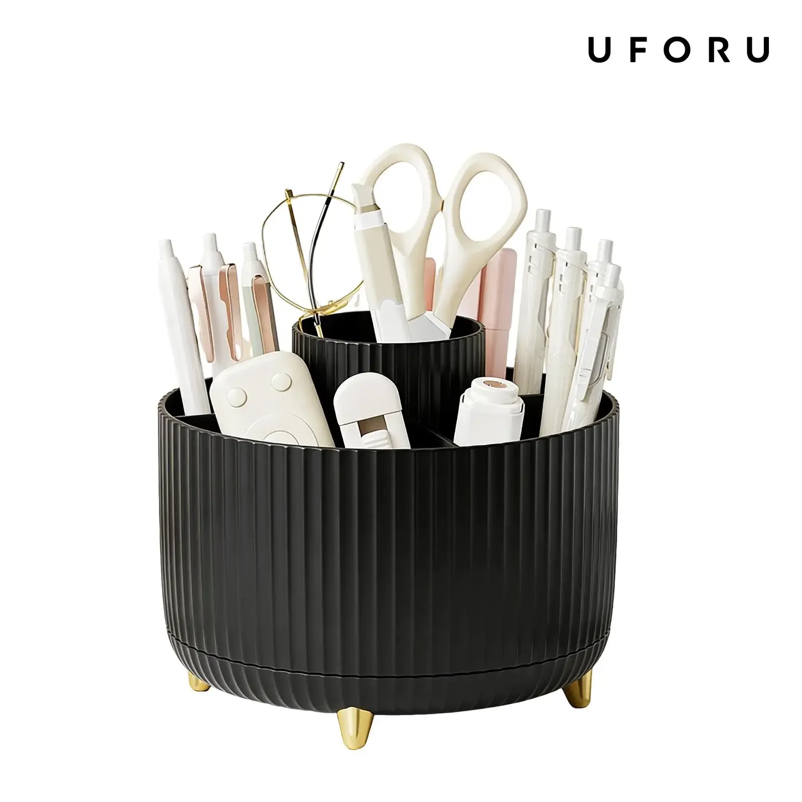 Luxury Skincare Display - 360° drehbarer Make-up-Organizer, luxuriöse gestreifte Kosmetik-Aufbewahrungsbox