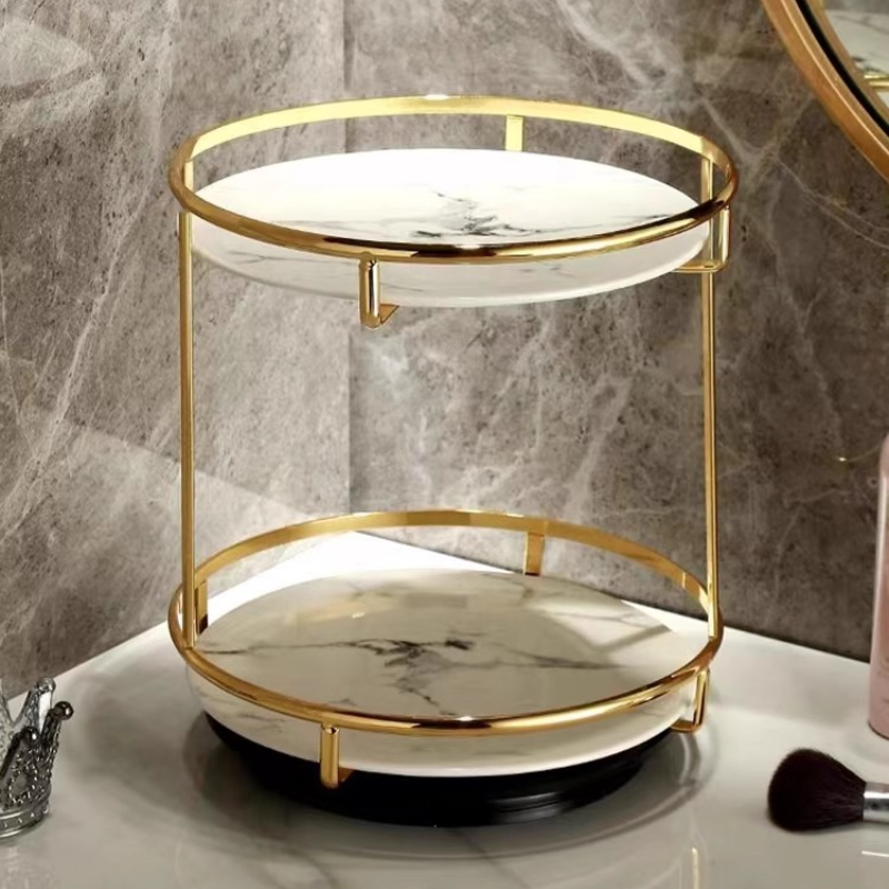 Luxury Skincare Tray - Doppeltstufiges Parfüm-Aufbewahrungstablett aus Messing, drehbarer Badezimmer-Organizer
