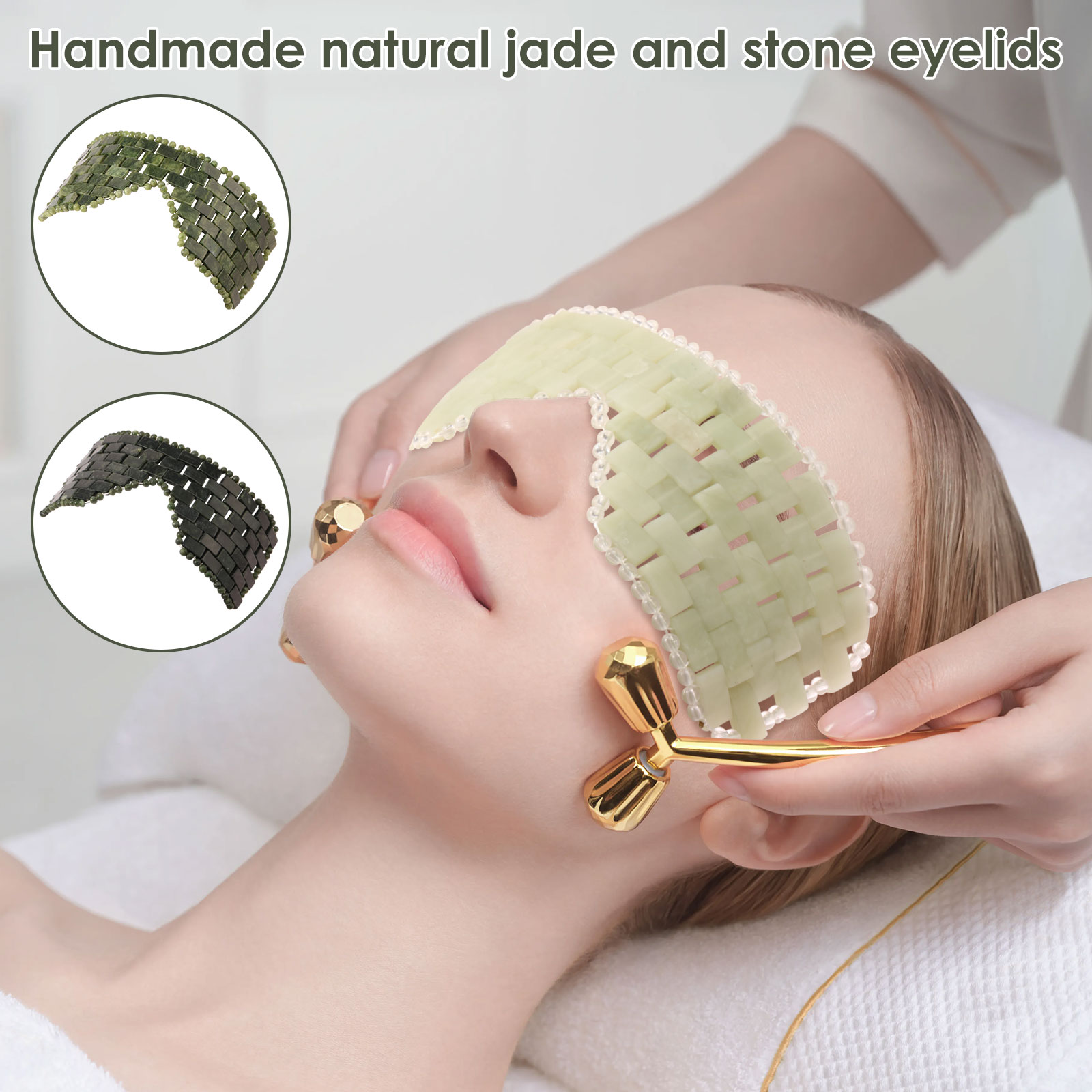 Luxury Skincare Tools - Jade-Augenmaske, tragbar, Jade-Stein-Gesichtsmaske, bequem, grün, kühlend,