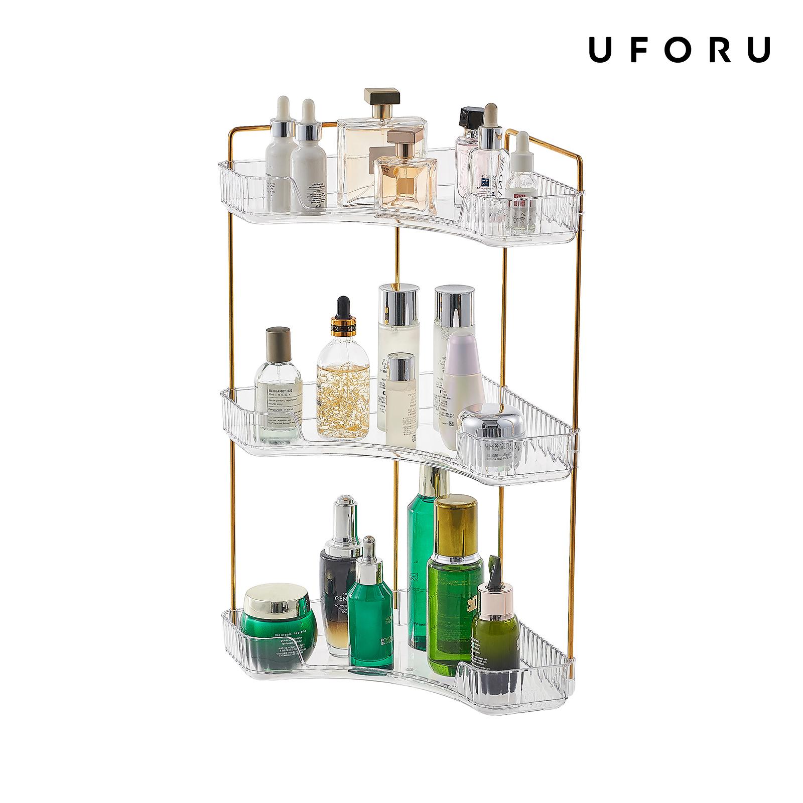 Luxury Skincare Tray - 3-stöckiges transparentes Badezimmer-Organizer-Eckregal für Arbeitsplatten, luxuriöses